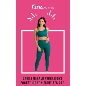 Zyia Dark Emerald Teal Vibrations Light N Tight Hi Rise Pocket Leggings Womens 0